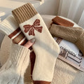 Women's Thick Plush Crew Socks – Cosy Retro Japanese Style with Bow (4 Pairs)
