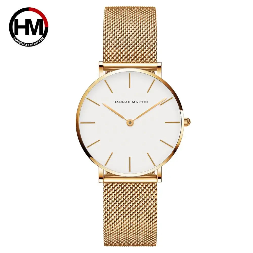 HANNAH MARTIN Rose Gold Women's Watch – 36mm Stainless Steel, Waterproof