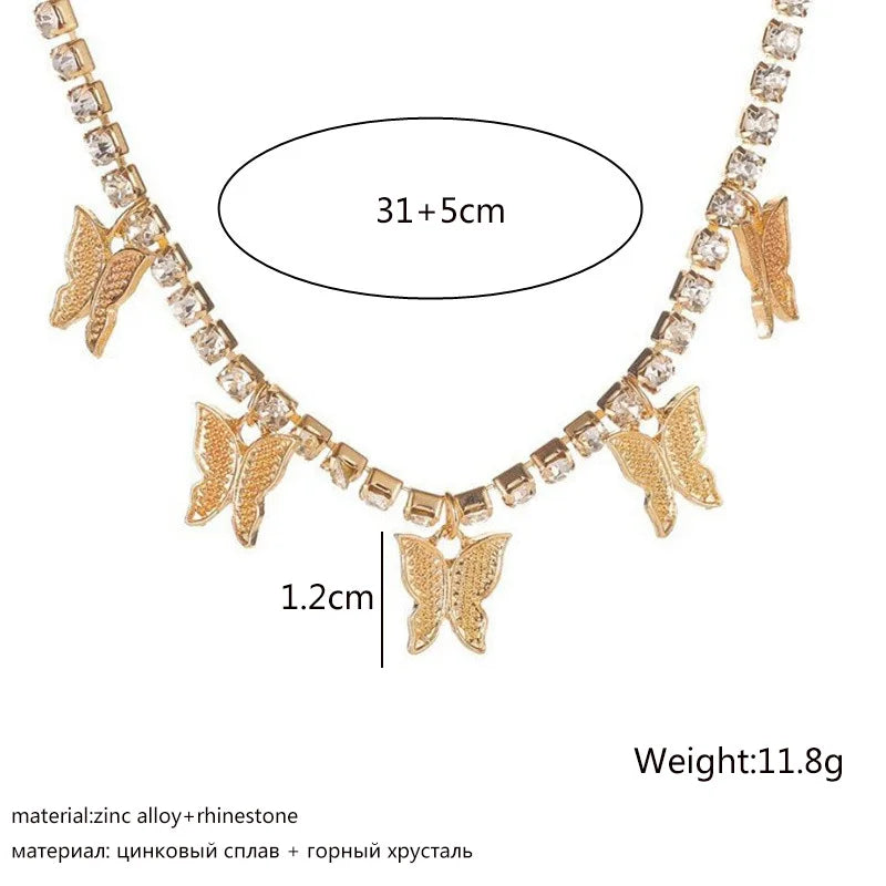 Crystal Butterfly Choker Necklace – Gold Hollow Chain Punk Collar for Women