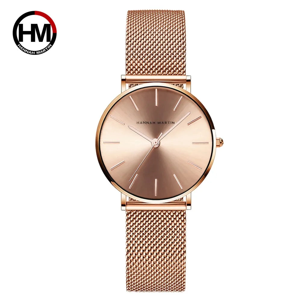 HANNAH MARTIN Rose Gold Women's Watch – 36mm Stainless Steel, Waterproof