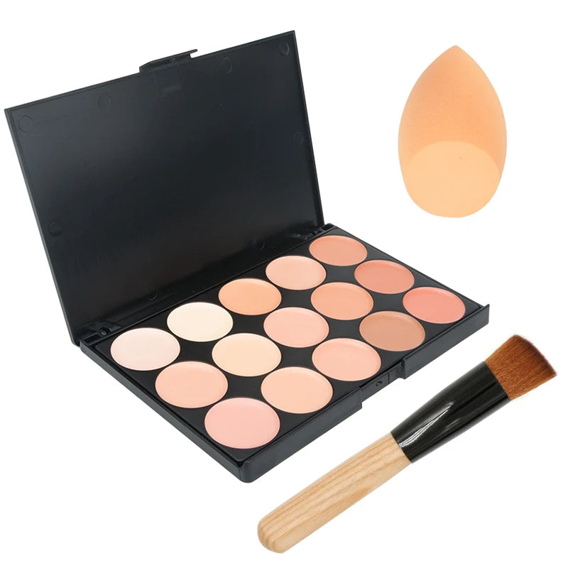 15-Color Concealer & Contour Palette – Full Coverage for All Skin Tones