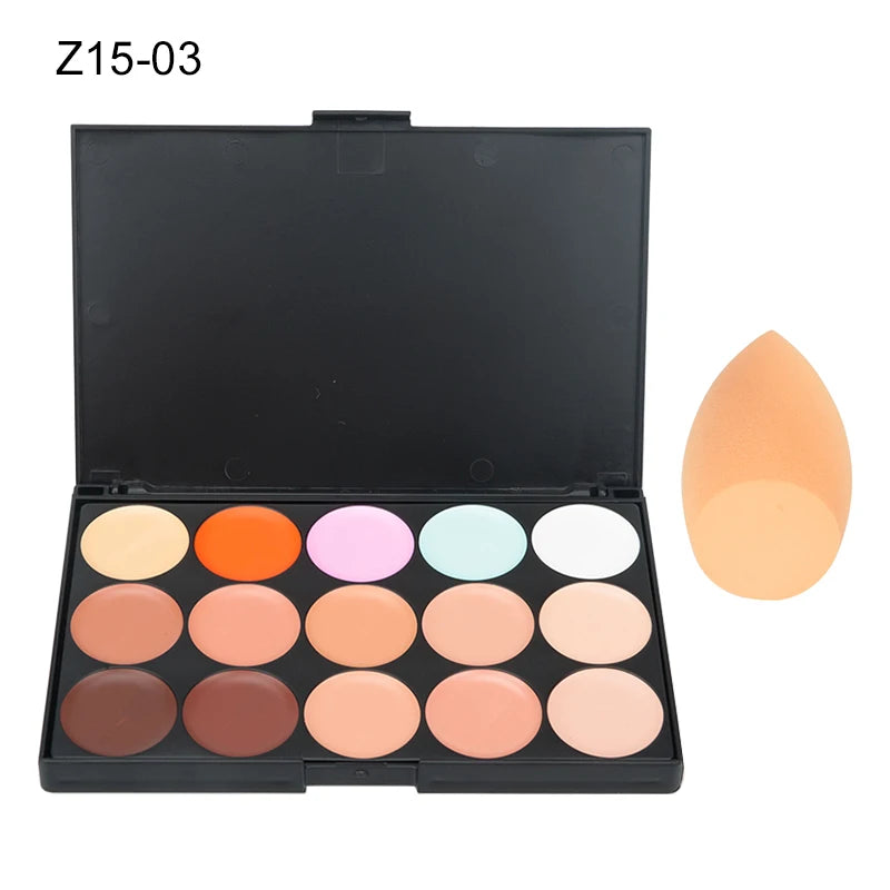 15-Color Concealer & Contour Palette – Full Coverage for All Skin Tones