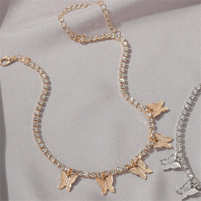 Crystal Butterfly Choker Necklace – Gold Hollow Chain Punk Collar for Women