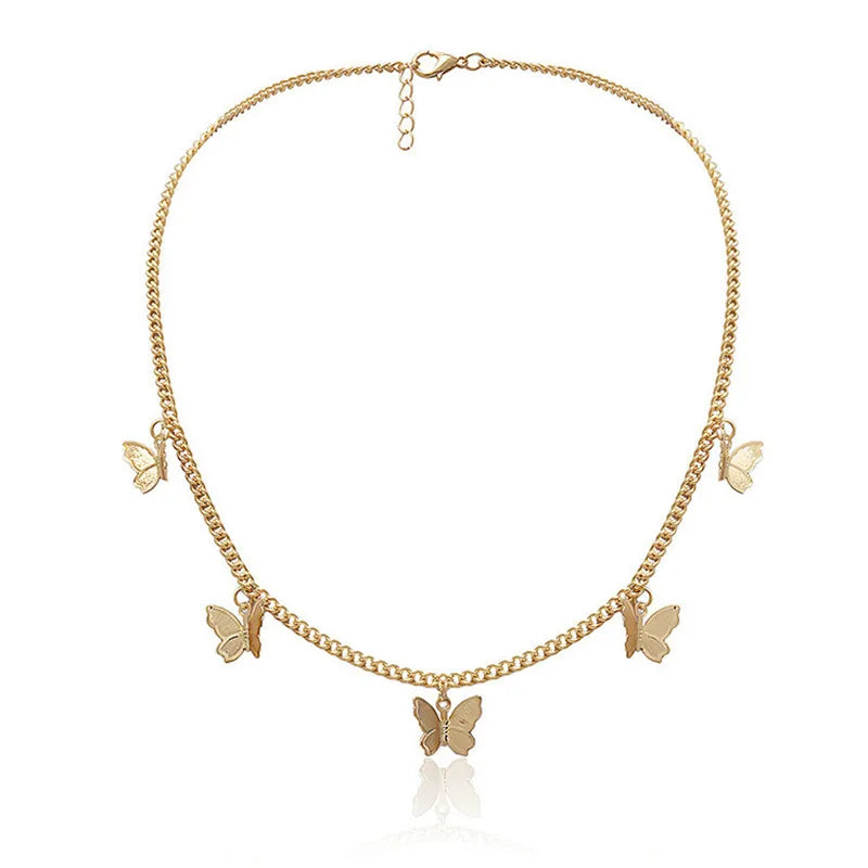 Crystal Butterfly Choker Necklace – Gold Hollow Chain Punk Collar for Women