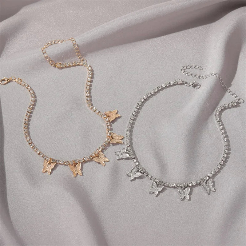 Crystal Butterfly Choker Necklace – Gold Hollow Chain Punk Collar for Women