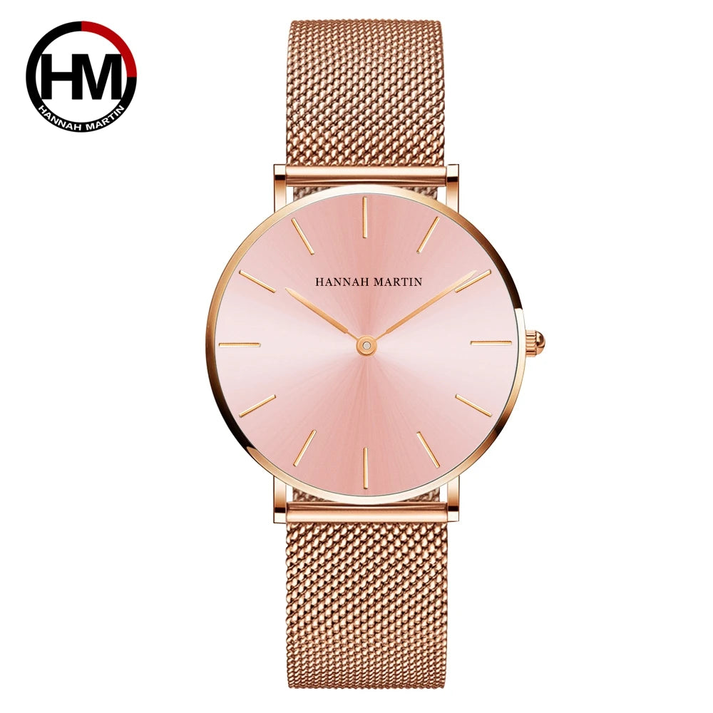 HANNAH MARTIN Rose Gold Women's Watch – 36mm Stainless Steel, Waterproof