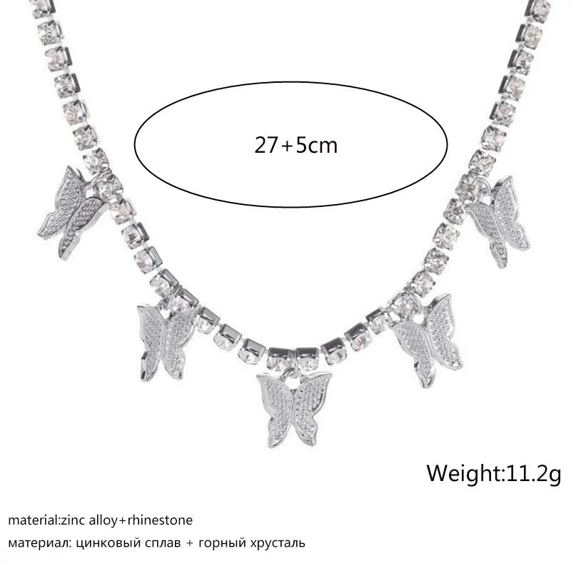 Crystal Butterfly Choker Necklace – Gold Hollow Chain Punk Collar for Women