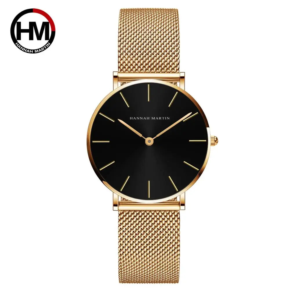HANNAH MARTIN Rose Gold Women's Watch – 36mm Stainless Steel, Waterproof