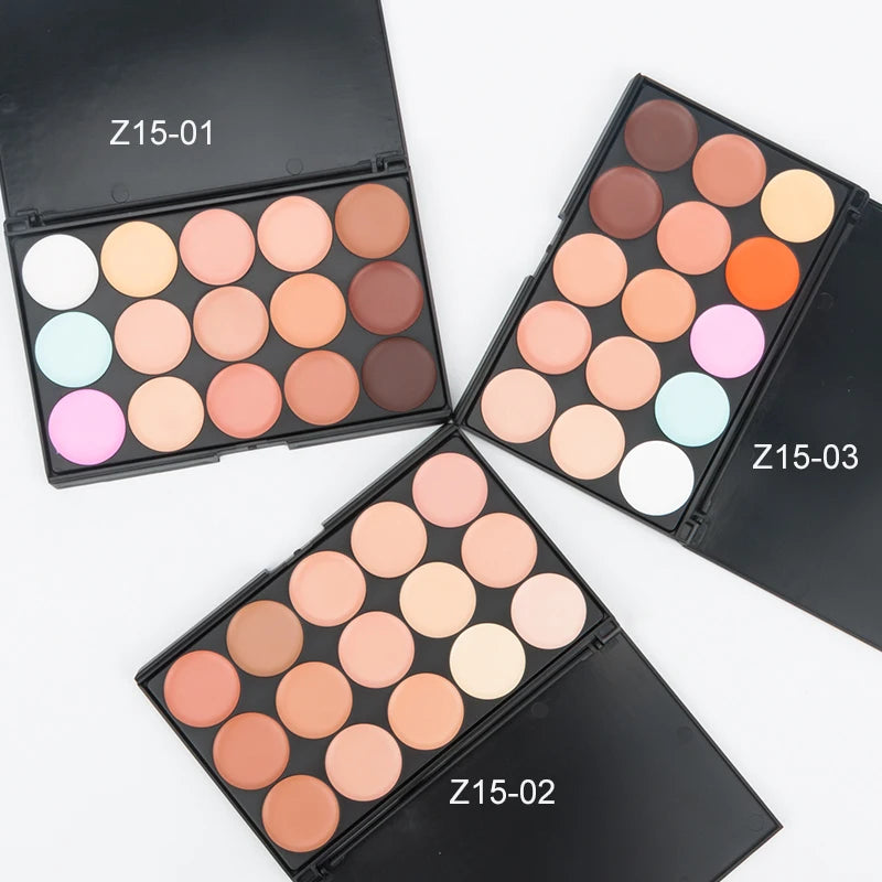 15-Color Concealer & Contour Palette – Full Coverage for All Skin Tones