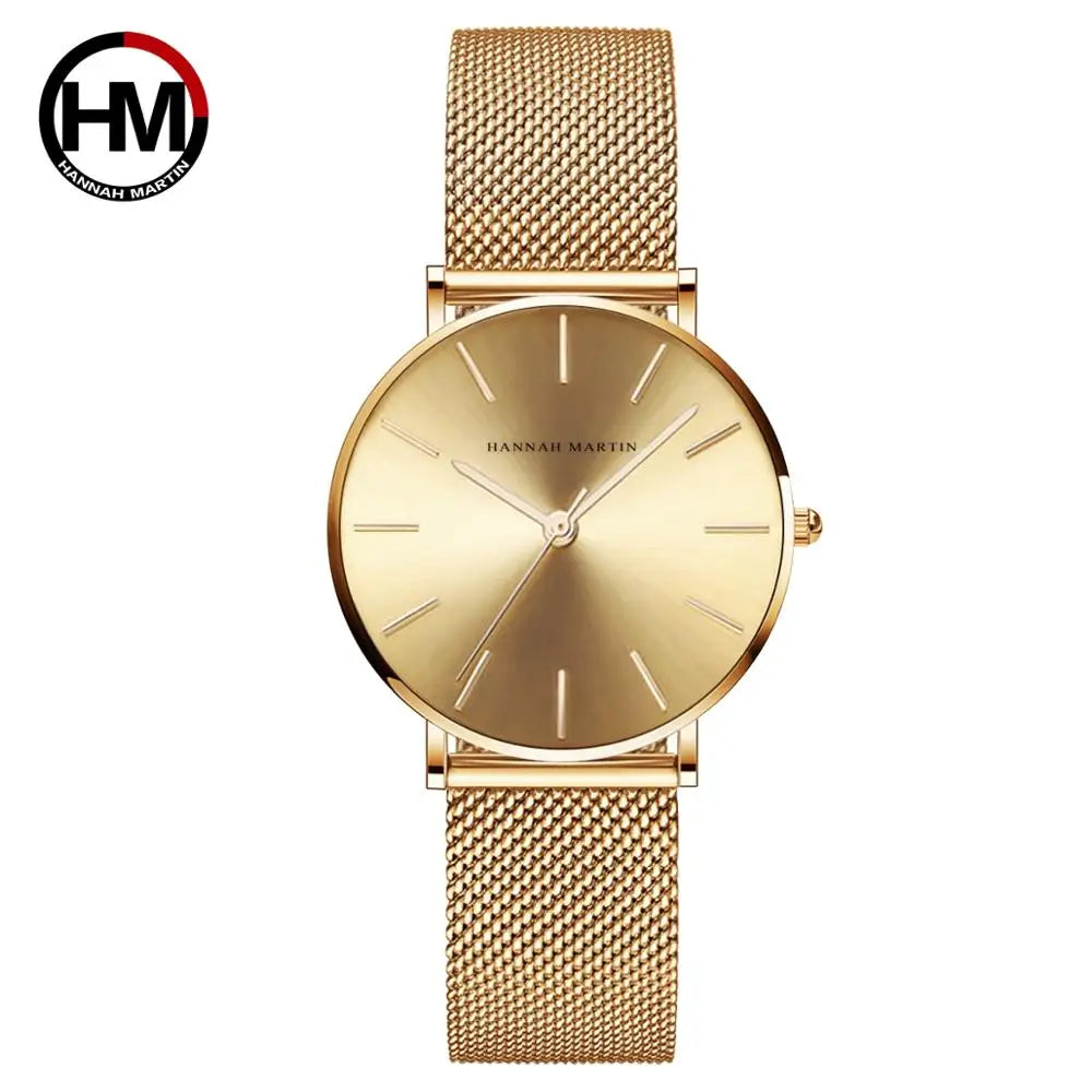 HANNAH MARTIN Rose Gold Women's Watch – 36mm Stainless Steel, Waterproof