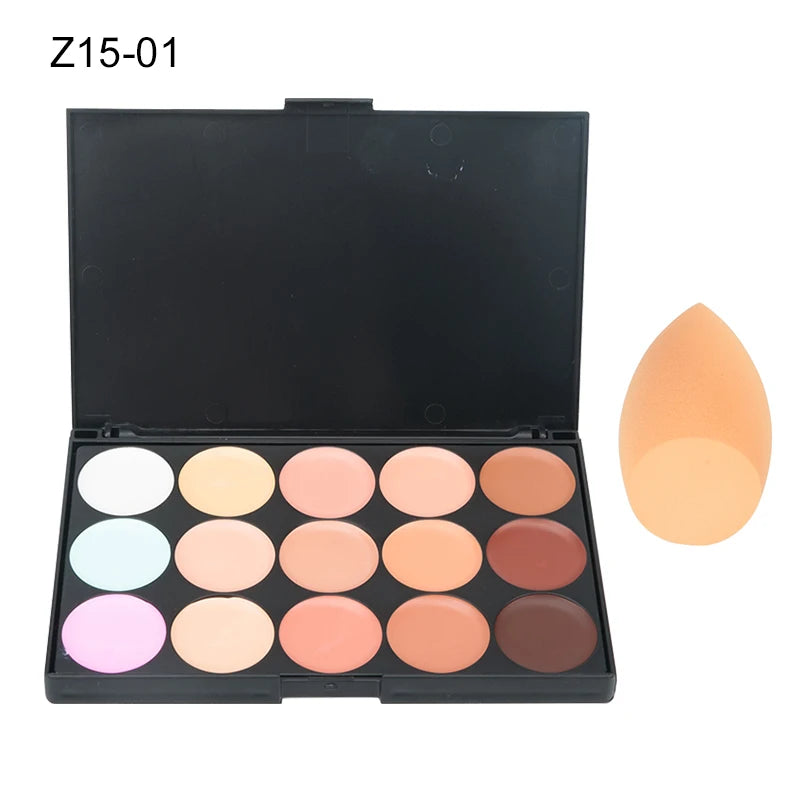 15-Color Concealer & Contour Palette – Full Coverage for All Skin Tones