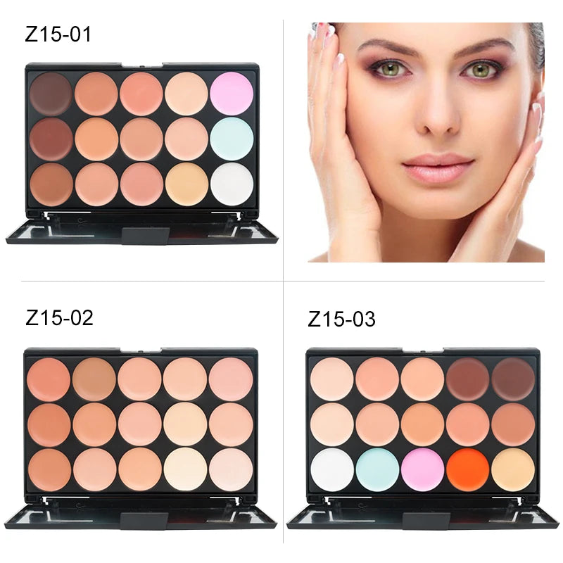 15-Color Concealer & Contour Palette – Full Coverage for All Skin Tones