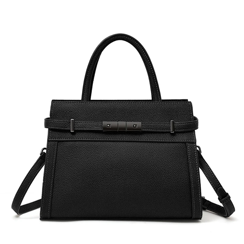 Genuine Leather Cowhide Tote Bag – Simple Shoulder Handbag for Work & Daily Use