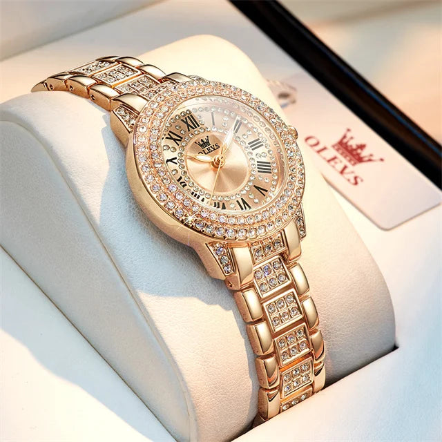 OLEVS Diamond Luxury Women's Dress Watch – Elegant Stainless Steel, Waterproof