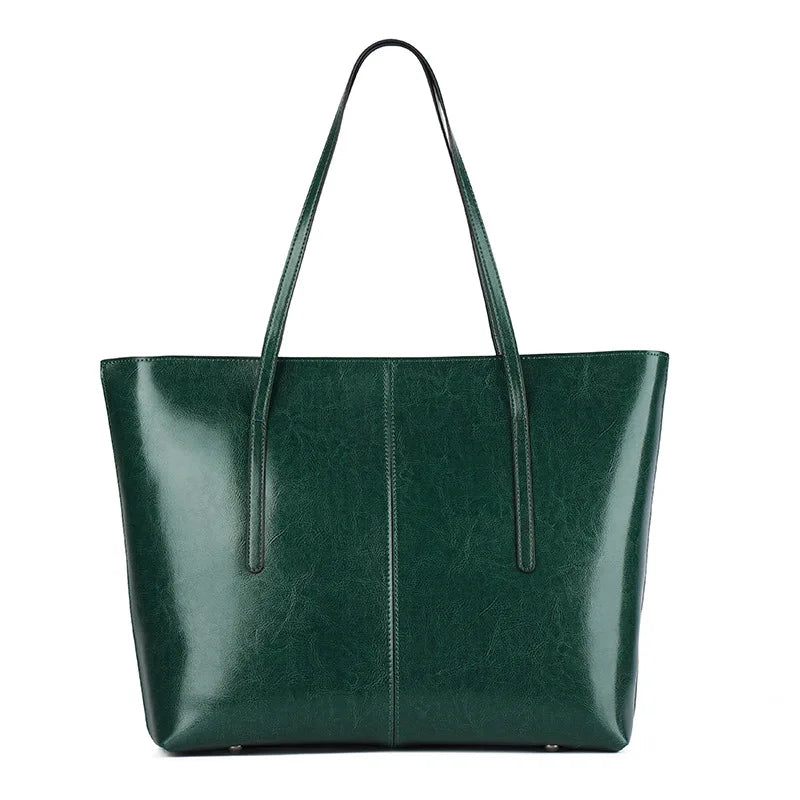 BURMINSA Vintage Genuine Leather Tote Bag – Elegant Office Work Shoulder Handbag for Women
