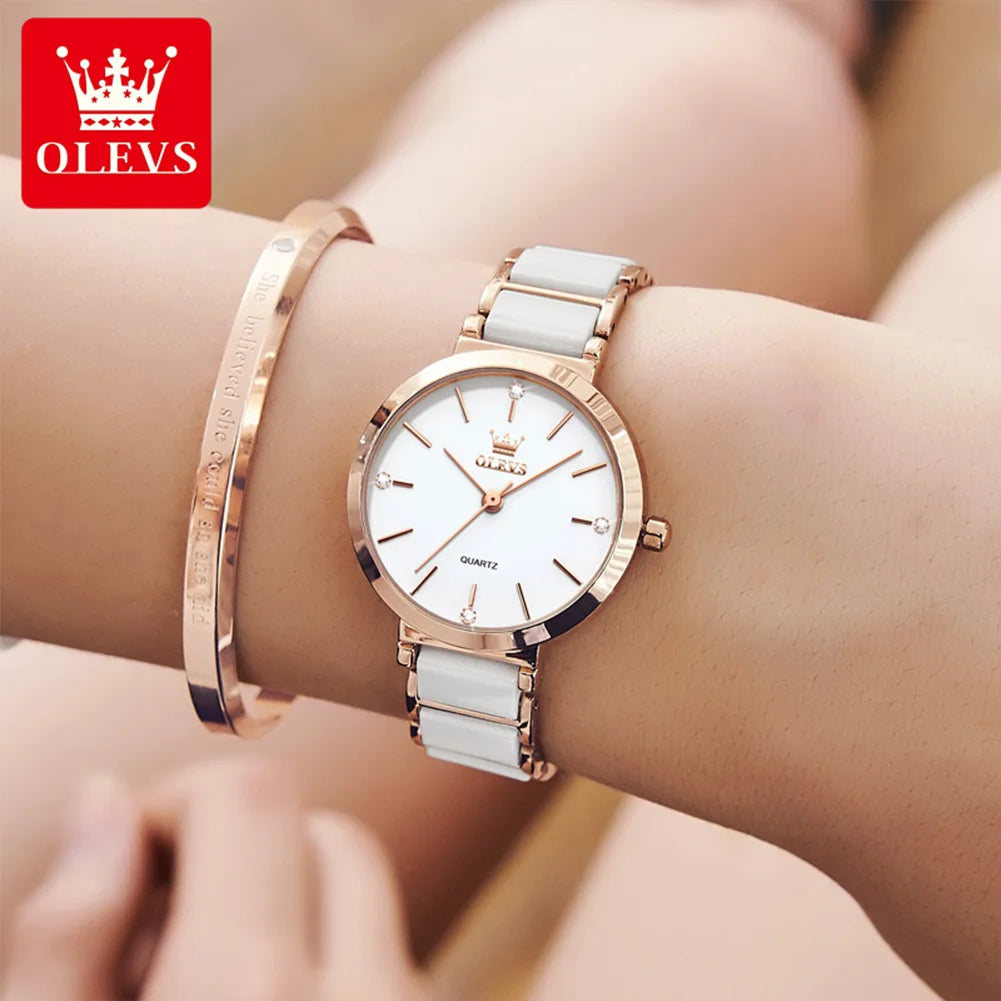 OLEVS Luxury Ceramic Strap Women's Watch – Waterproof with Date Display