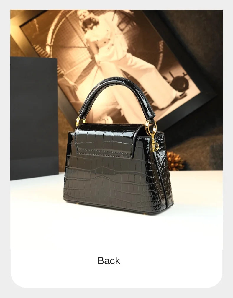 2025 Crocodile Pattern Leather Shell Bag – Luxury Small Shoulder Crossbody Handbag