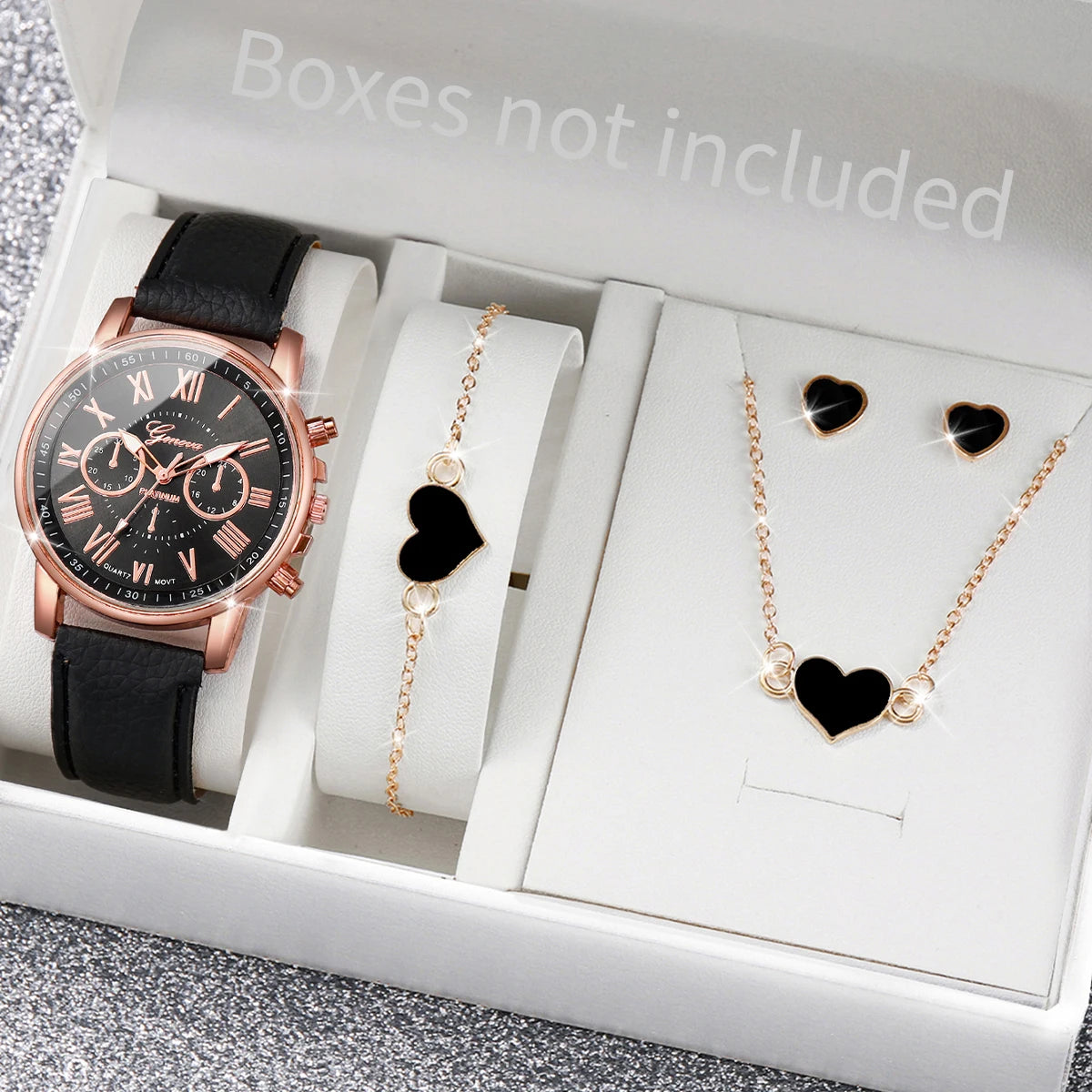 Fashion Women's Watch & Rhinestone Jewelry Set – 6-Piece Gift Set
