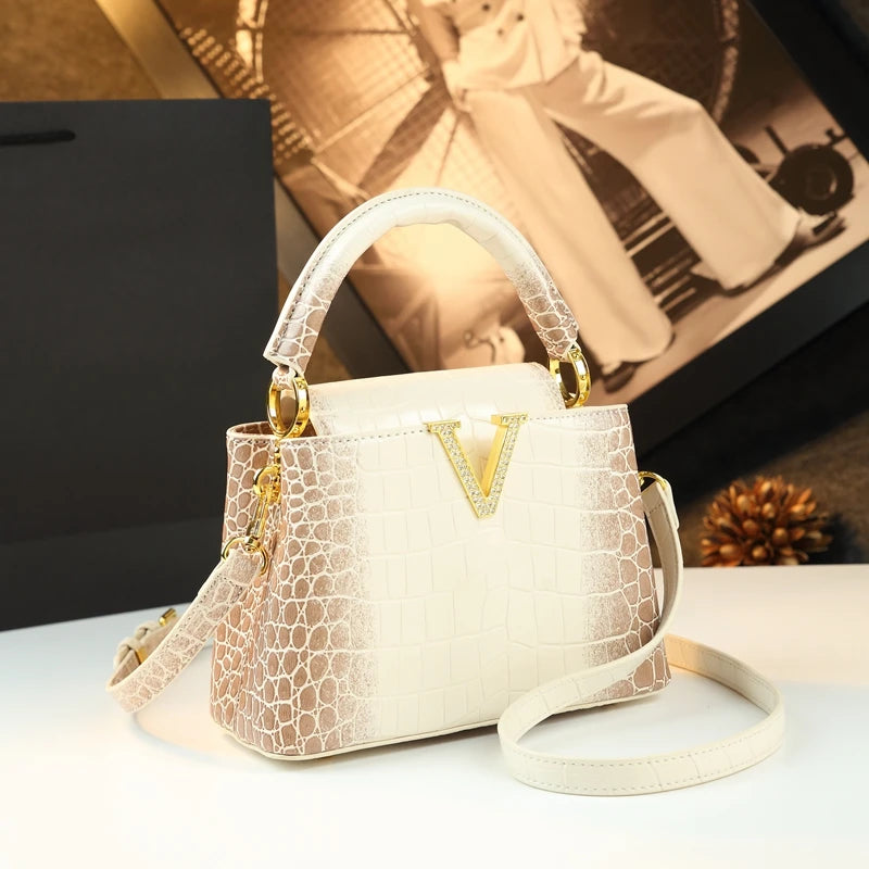 2025 Crocodile Pattern Leather Shell Bag – Luxury Small Shoulder Crossbody Handbag