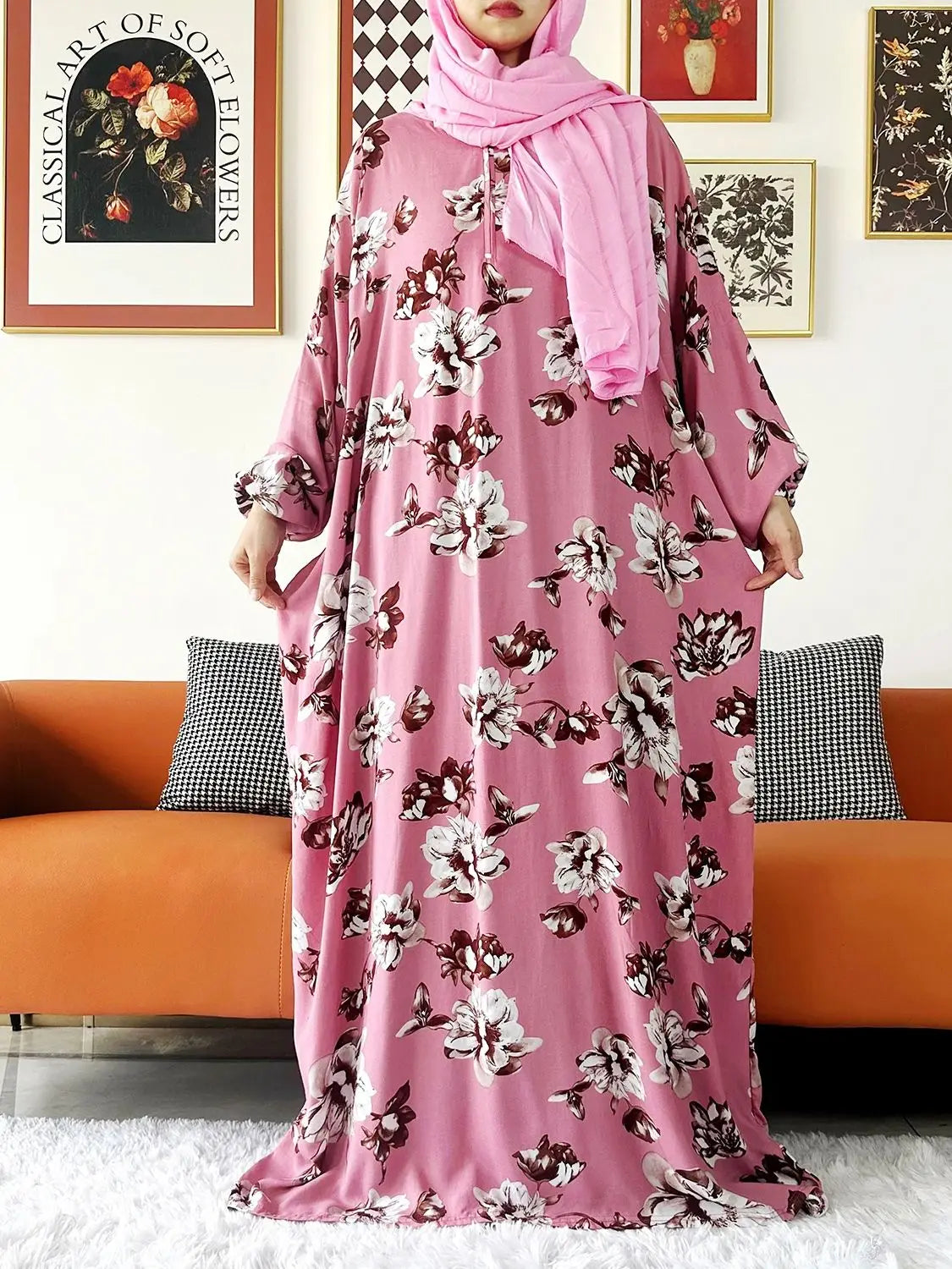 Floral Cotton Abaya – Ramadan Prayer Dress for Women Dubai Style