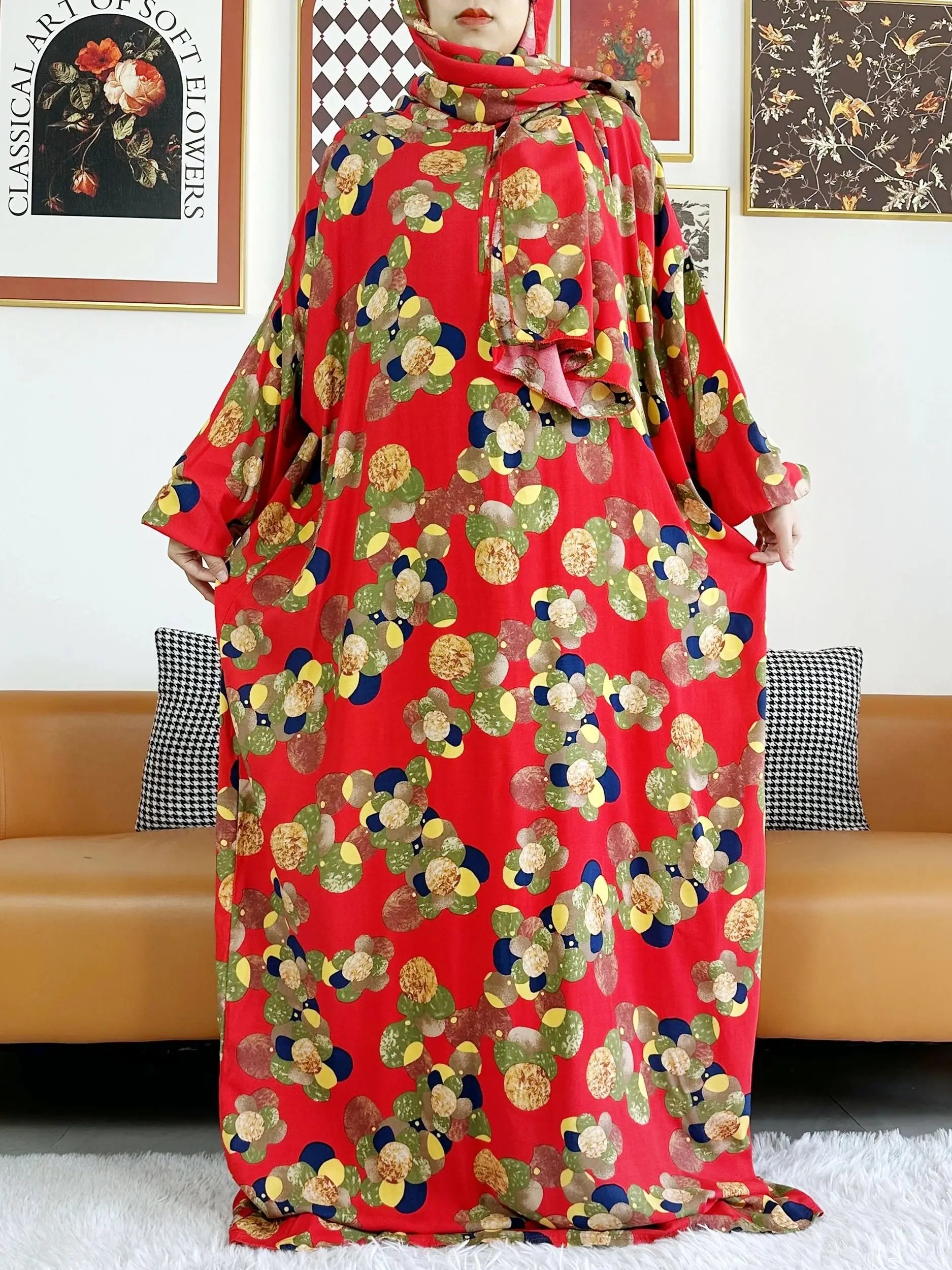 Floral Cotton Abaya – Ramadan Prayer Dress for Women Dubai Style