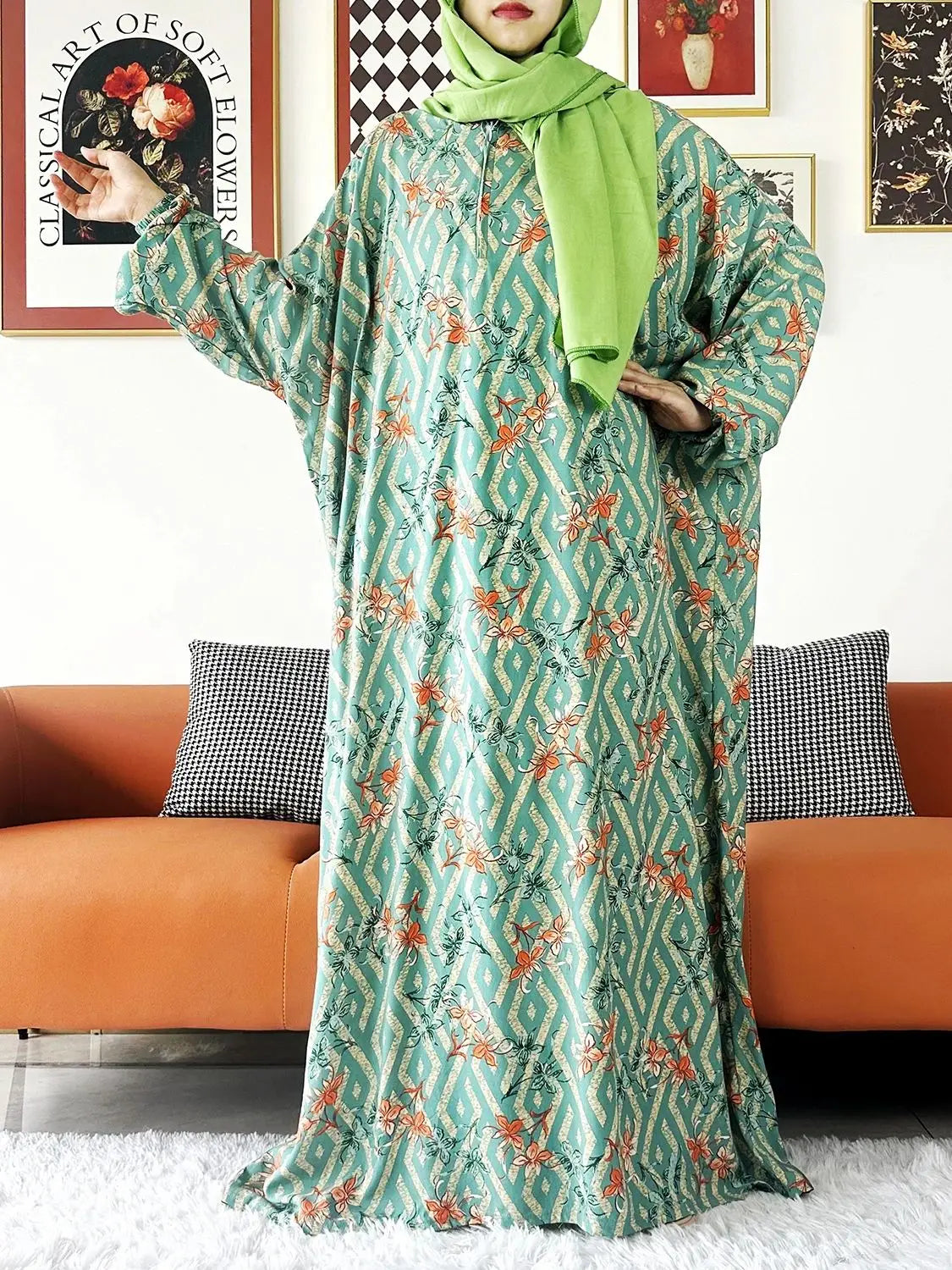 Floral Cotton Abaya – Ramadan Prayer Dress for Women Dubai Style