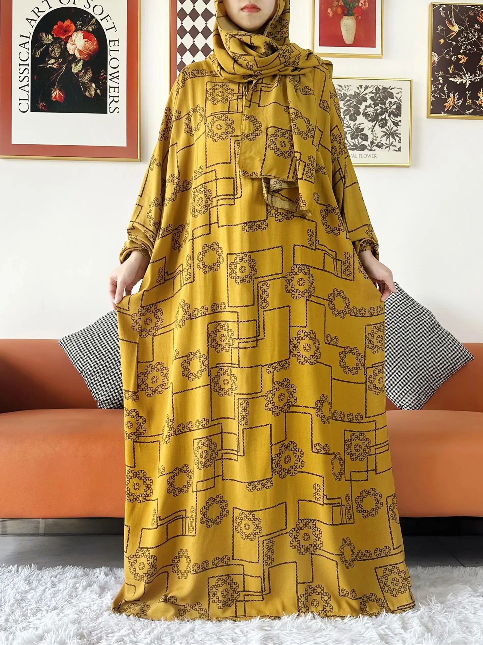 Floral Cotton Abaya – Ramadan Prayer Dress for Women Dubai Style