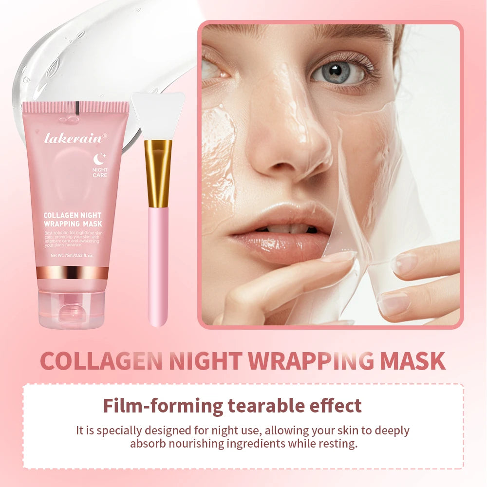 Collagen Wrapping Face Mask & Brush Set – Korean Peel-Off Night Mask for Glowing Skin