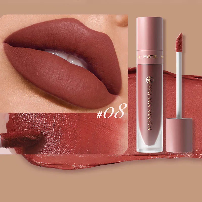 DUNUF 8-Colour Matte Velvet Lip Gloss Set – Waterproof Plumping Lipstick Square Tube