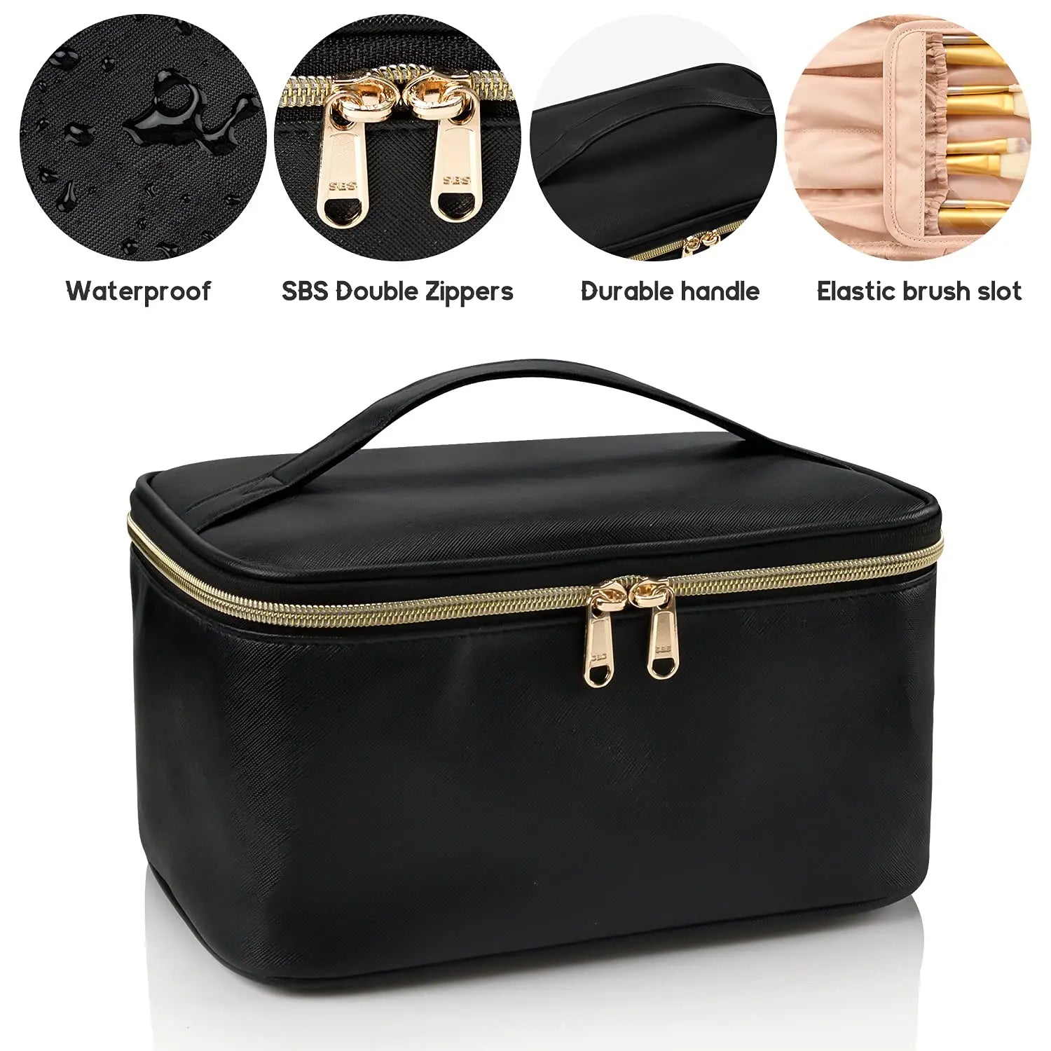 Women's Large Capacity Cosmetic Travel Bag – Portable Makeup Organiser Case in Black