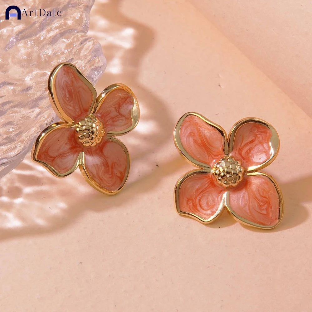 Korean Flower Earrings – Crystal Zircon Gold Color, Sweet Party Jewelry