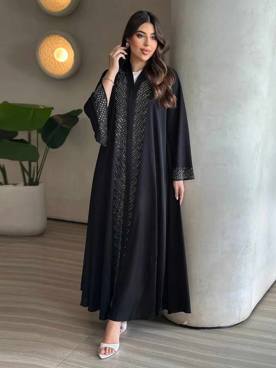 Luxury Rhinestone Dubai Abaya – Beaded Kimono Cardigan Long Dress
