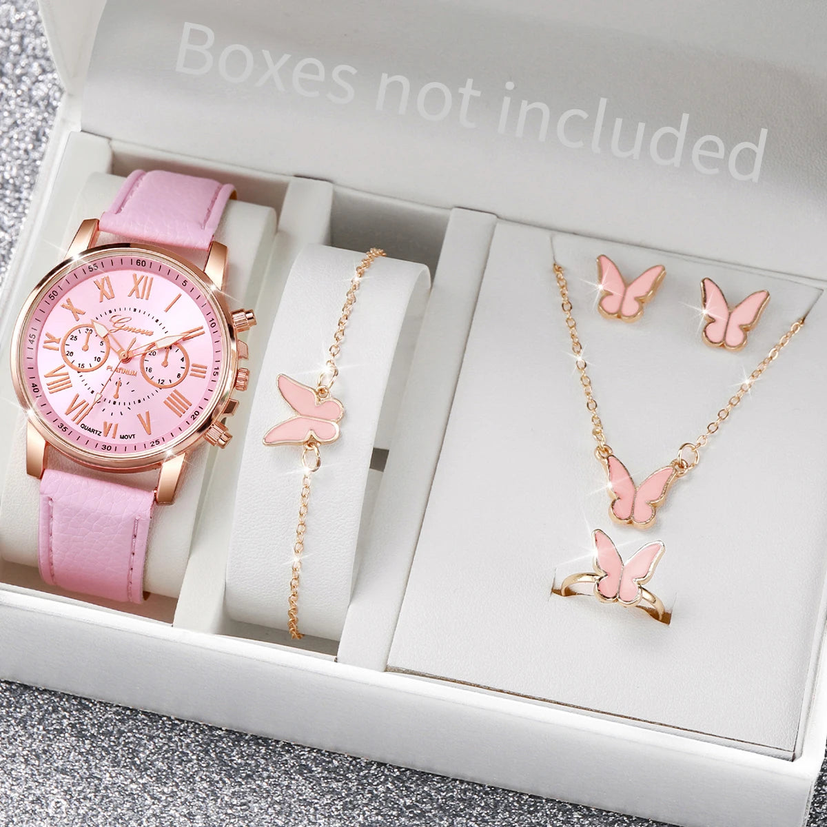 Fashion Women's Watch & Rhinestone Jewelry Set – 6-Piece Gift Set