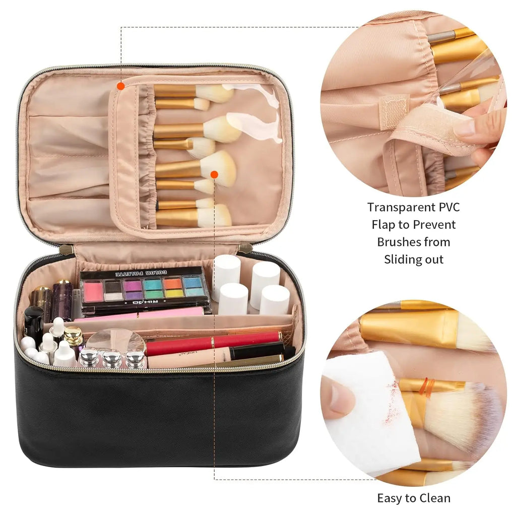 Women's Large Capacity Cosmetic Travel Bag – Portable Makeup Organiser Case in Black