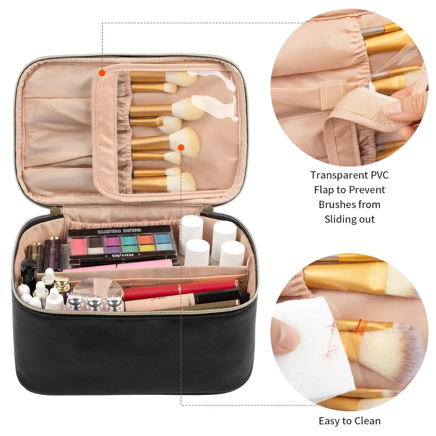 Women's Large Capacity Cosmetic Travel Bag – Portable Makeup Organiser Case in Black