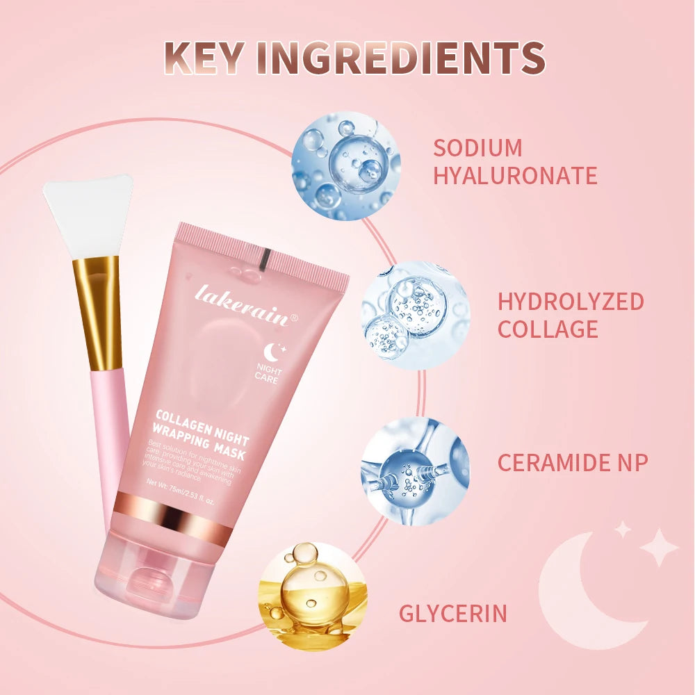 Collagen Wrapping Face Mask & Brush Set – Korean Peel-Off Night Mask for Glowing Skin