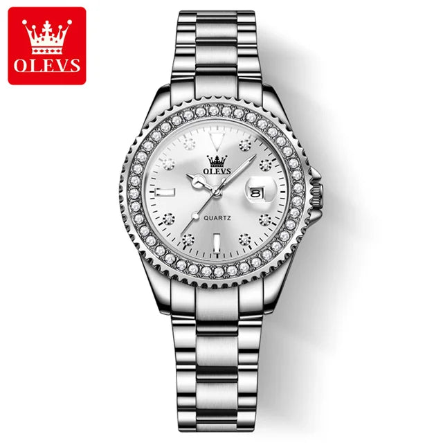 OLEVS 9945 Diamond Women's Wristwatch – Luxury Stainless Steel, Waterproof