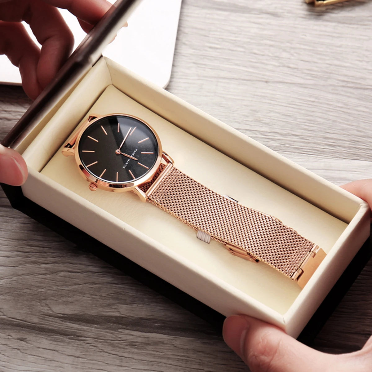 HANNAH MARTIN Rose Gold Women's Watch – 36mm Stainless Steel, Waterproof