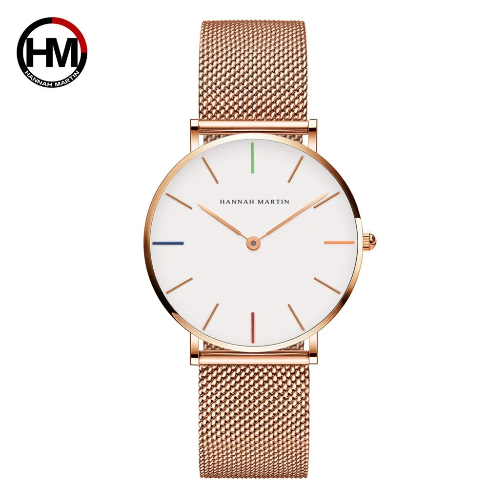 HANNAH MARTIN Rose Gold Women's Watch – 36mm Stainless Steel, Waterproof