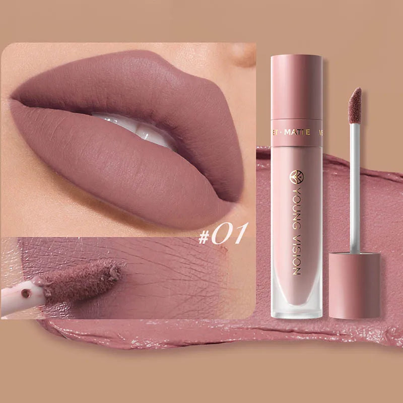 DUNUF 8-Colour Matte Velvet Lip Gloss Set – Waterproof Plumping Lipstick Square Tube
