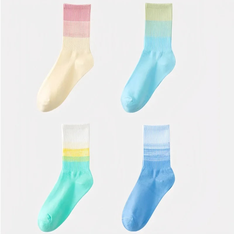 Women's Gradient Colour Cotton Sports Socks – Harajuku Candy Colours Mid-Tube (3 Pairs)