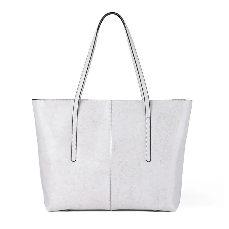 BURMINSA Vintage Genuine Leather Tote Bag – Elegant Office Work Shoulder Handbag for Women