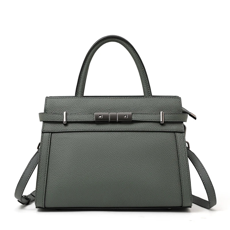 Genuine Leather Cowhide Tote Bag – Simple Shoulder Handbag for Work & Daily Use