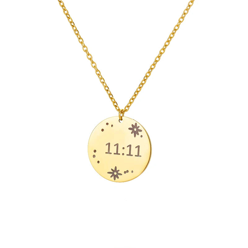 11:11 Angel Number Rectangle Pendant Necklace – Gold Stainless Steel Lucky Choker
