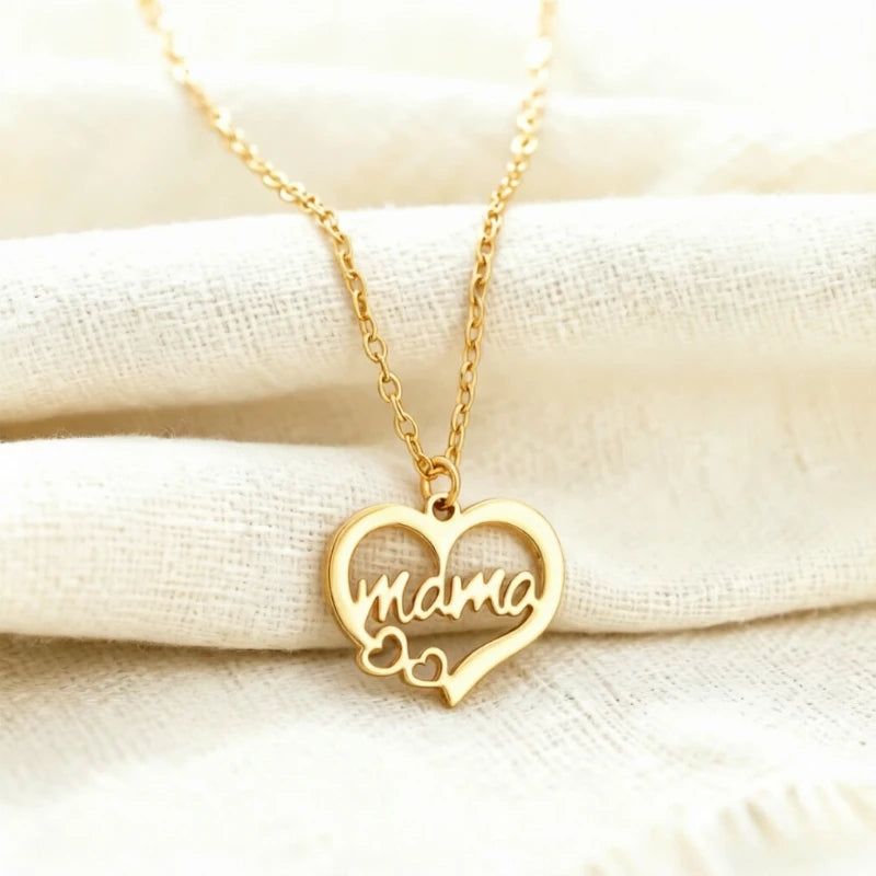 Heart Letter Mama Necklace – Stainless Steel Mother's Day Gift Jewelry