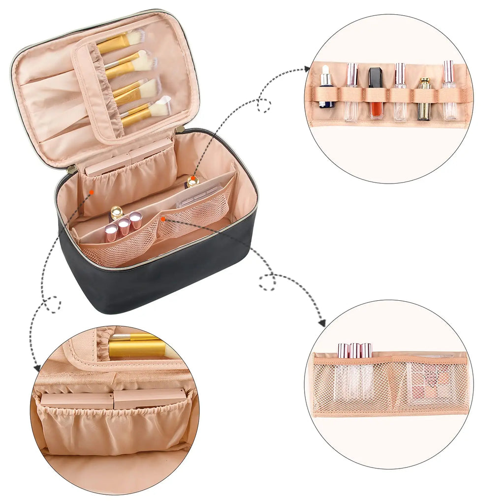 Women's Large Capacity Cosmetic Travel Bag – Portable Makeup Organiser Case in Black