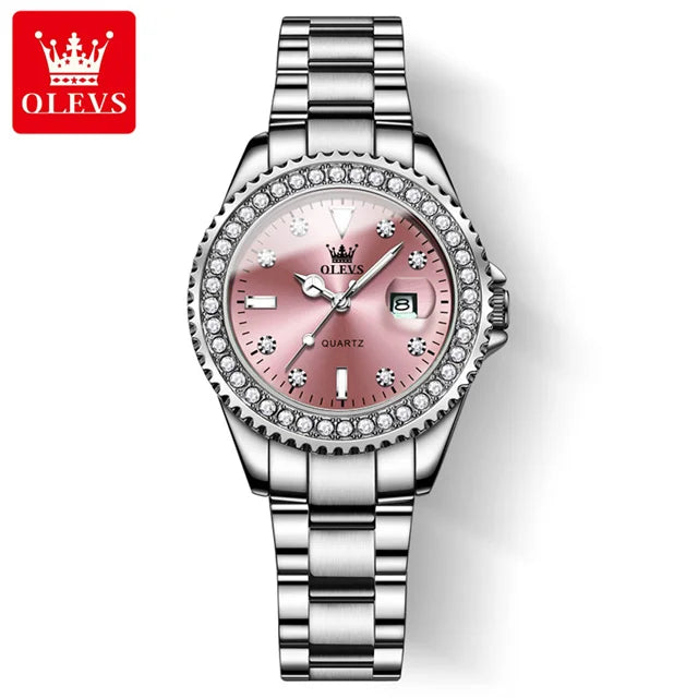 OLEVS 9945 Diamond Women's Wristwatch – Luxury Stainless Steel, Waterproof