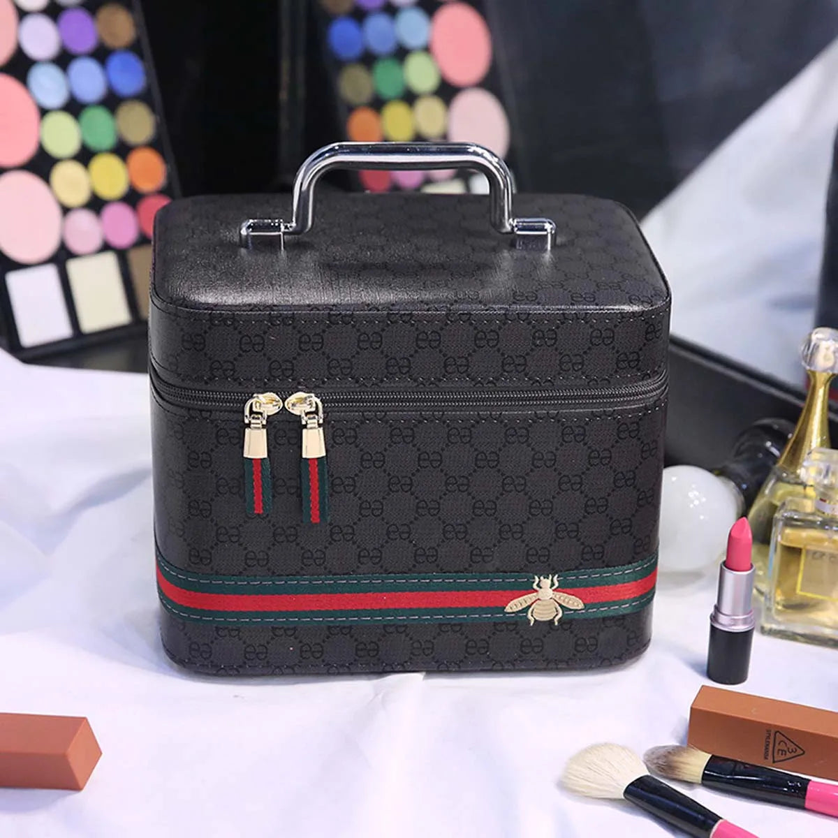 Large PU Leather Makeup Bag with Mirror – Travel Cosmetic Organiser & Storage Box