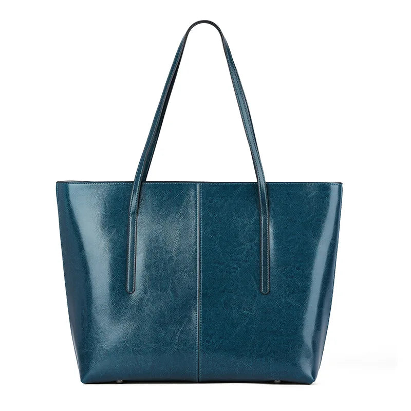 BURMINSA Vintage Genuine Leather Tote Bag – Elegant Office Work Shoulder Handbag for Women