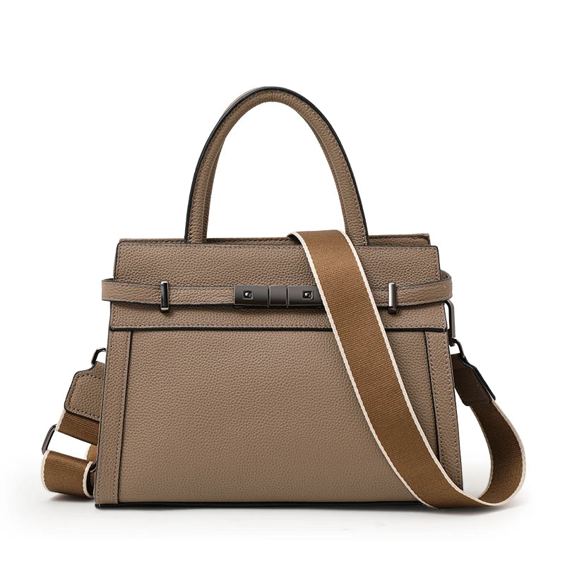 Genuine Leather Cowhide Tote Bag – Simple Shoulder Handbag for Work & Daily Use